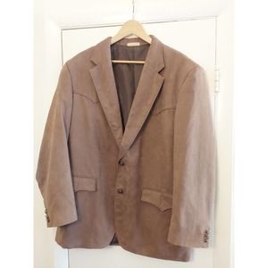 Laredo Clothing Ivory Stripe Western Sport Coat Blazer Micro Suede Yoke XL 44R